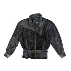 Vintage Suede Leather Patchwork Jacket Thinsulate 80s Western Retro Asymmetrical